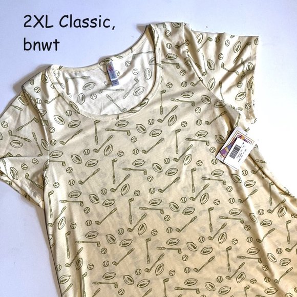 LuLaRoe Tops - 2XL Lularoe Classic T, cream with green sports equipment